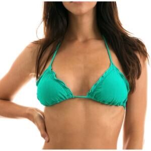 Rio Del Sol Green Wavy Edge Bahama Frufru Triangle Bikini Top M NWT